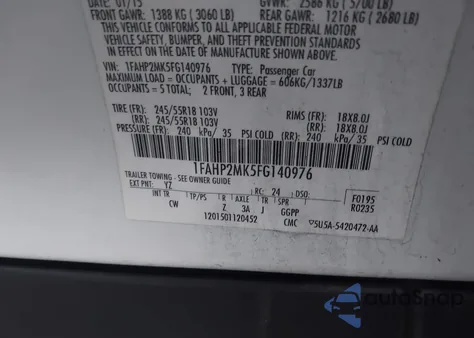 2015 Ford Police Interceptor from USA, damaged, VIN 1FAHP2MK5FG140976